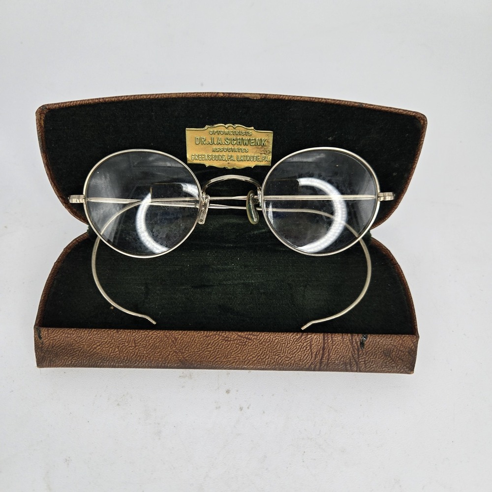 B & L Bausch & Lomb 14k Gold Pads Eyeglasses W/‎ Case Antique Vintage Round Oval